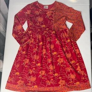 Hanna Andersson Beautiful Girl’s Red Orange Floral Faux Wrap Dress Size 140/10